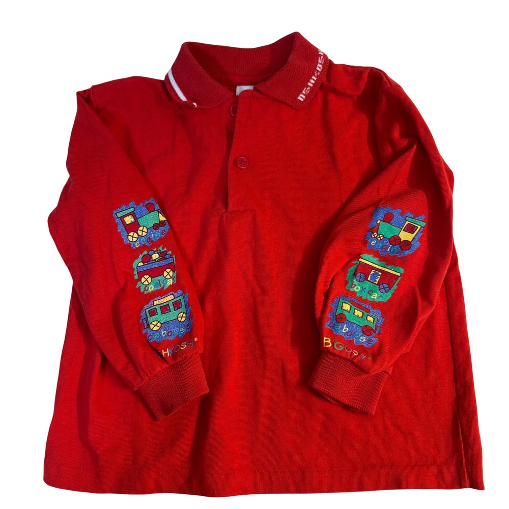 Vintage 90s Oshkosh Bgosh Long Sleeve Train Graphic Polo Shirt 4T boy colorblock